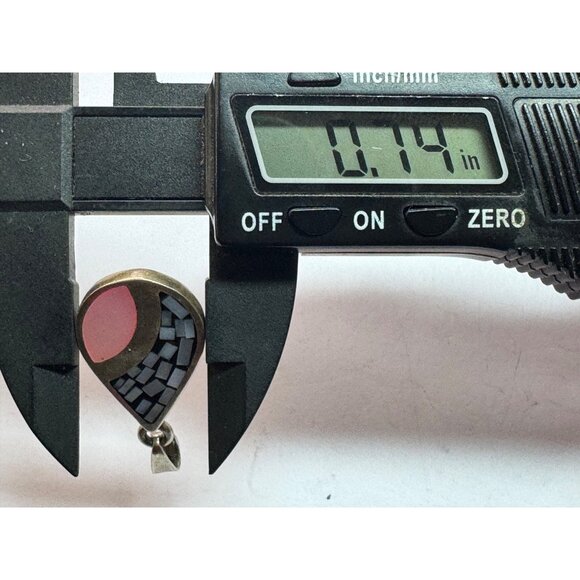 Estate Sterling Silver 925 Mosaic Teardrop Pendant Pink Shell Inlay 10.7g - Picture 7 of 8